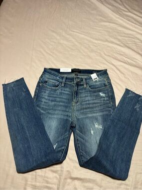 Judy Blue Women's Skinny Jeans - Medium Blue Distress